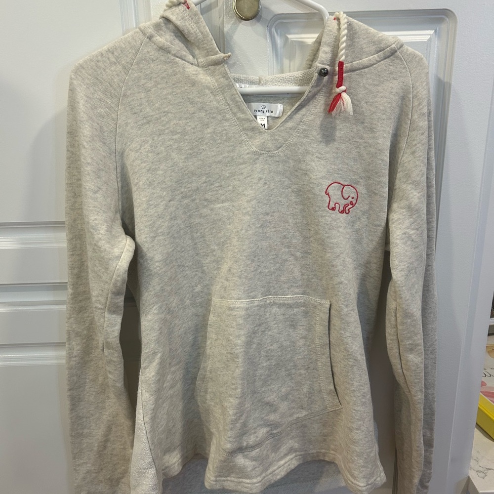 Ivory Ella M Hoodie Beaded Elephant Sweatshirt Heather Gray Tassels
